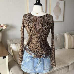 Leopard Lace-Up Long Sleeve Top (Miss Eighteen)